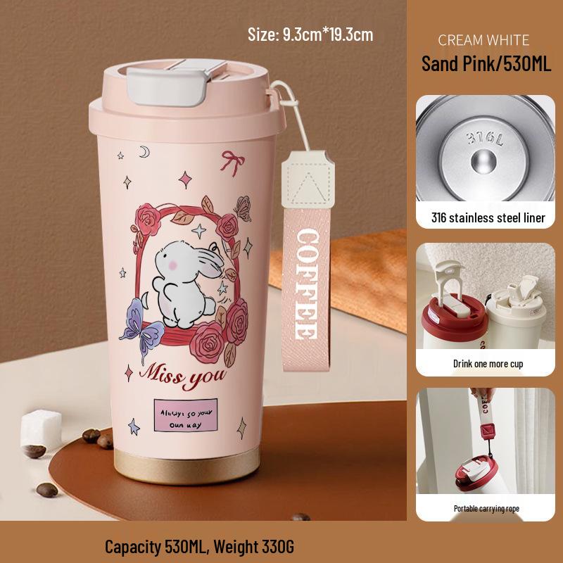 Large Capacity Cute Rabbit Insulated Coffee Cup for Students 530ml
