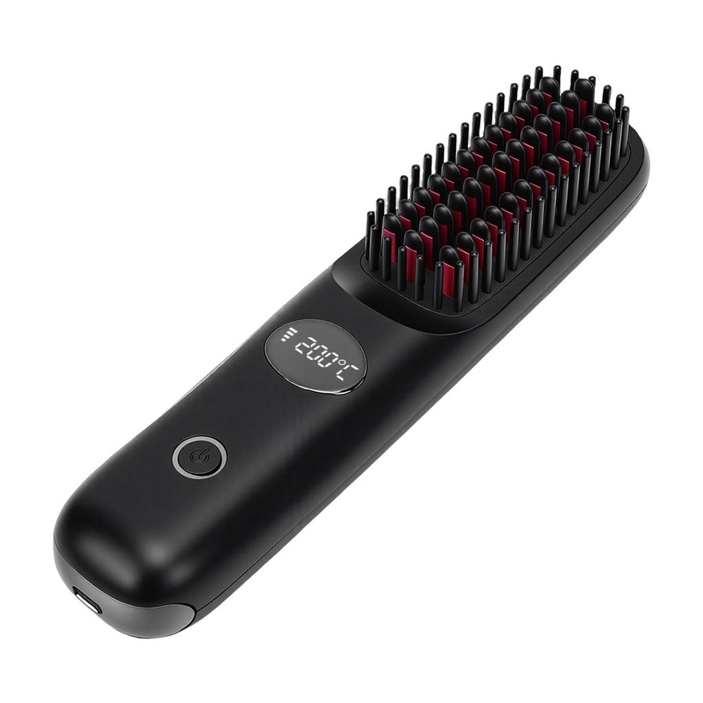 Cordless Hair Straightener Brush Fast Heating USB Rechargeabl LCD Portable Hair Straightening Comb