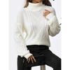 Women's High-Neck Cable Knit Sweater - Autumn/Winter Wool, Long-Sleeve, Loose Fit