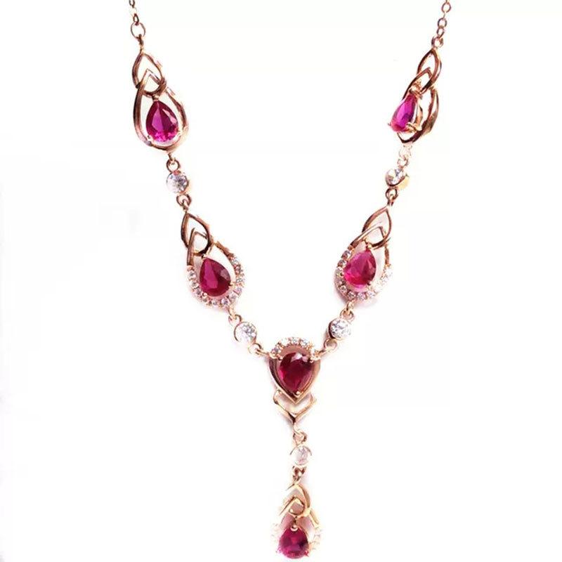 Color Gold Inlaid Redstone Water Drop Plated Rose Gold Necklace Women'S Exquisite Purple Gold Collarbone Chain