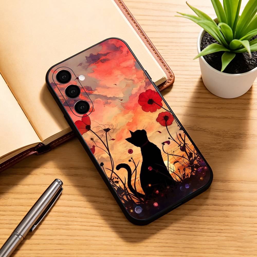 C-Cartoon B-black cat  Phone Case For Samsung Galaxy A73,A72,A71,A70,A53,A52,A51,Others Soft Black Cover