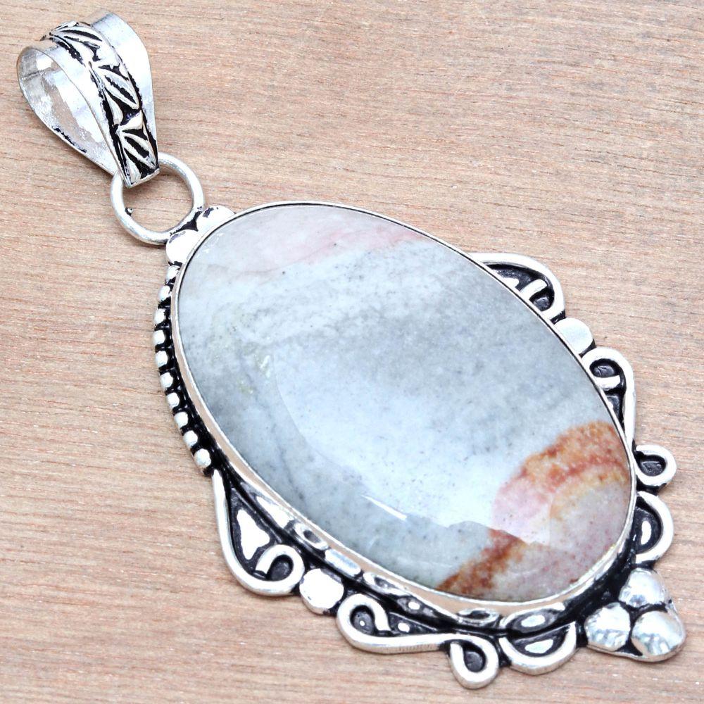 Pendant Polygram Jasper Gemstone Handmade Mother's Day Silver Jewelry 2.5"