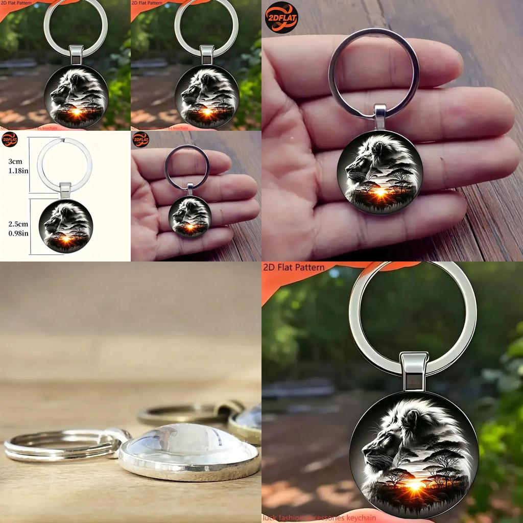 Lion Pattern Pendant Keychain With Silver Zinc Alloy For Festive Gift Ideas