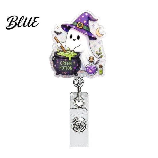 Pumpkin Badge Holder Halloween Retractable Reel Ghost Black Cat And Design Cute Reel 360 Degree Rotating Acrylic ID for Nurses Office Staff