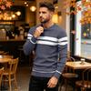 Maglione da Uomo Casual a Vestibilità Larga con Scollo Tondo e Fantasia a Righe, Pullover a Maniche Lunghe in Maglia per l'Uso Quotidiano