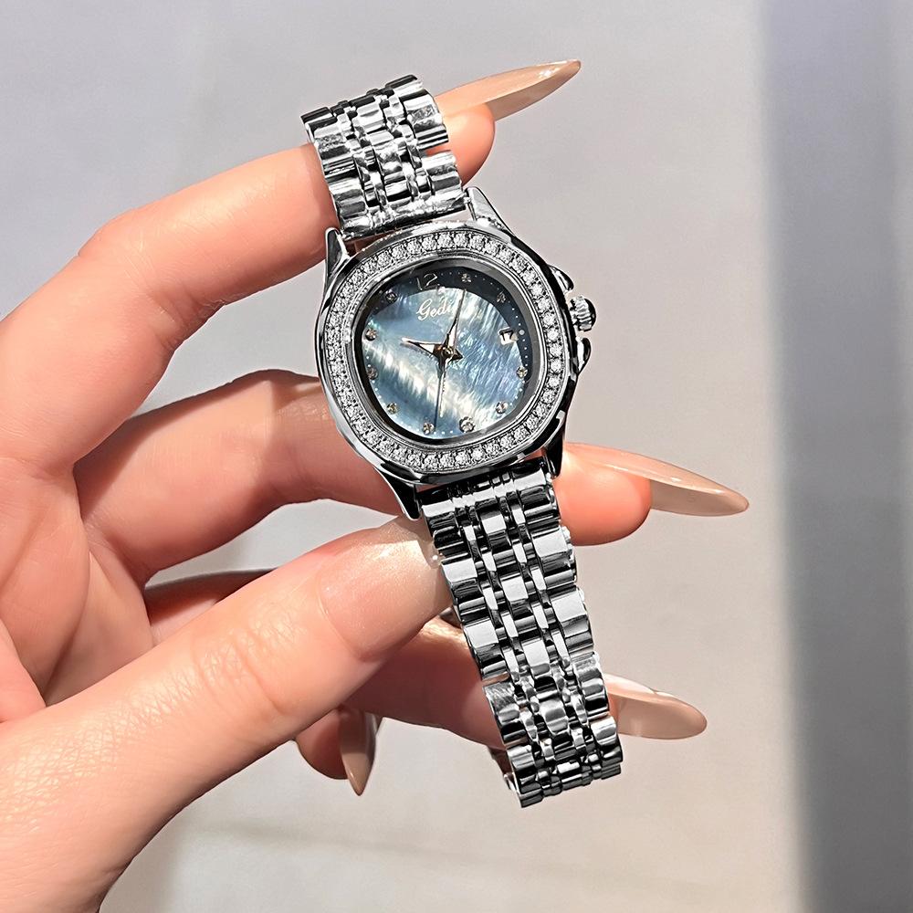 Fashion Women'S Diamond Quartz Steel Belt Watch Light Luxury High Sense Versatile Temperament Women'S Fritillary Watch
