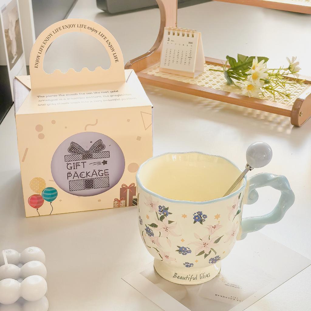 Ceramic Mug High looking Girls Cup Couple Cute Coffee Goblet Cup Household Water Cup Souvenir Gift Box