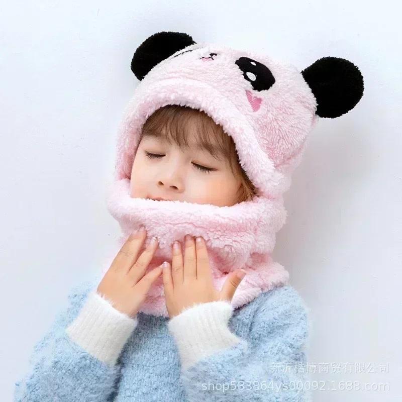 

Cartoon Hat for Girls Boys Scarf Thicken Cap Winter Hat for Kids Newborn Baby Stuff Children Hat Plus Fleece Kids Caps 1-18Years S 1-4years