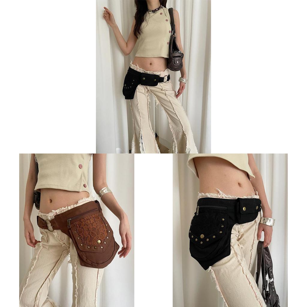 Vintage Ethnic Waist Pack For Women With Faux Leather Rivet Belt For Travel
