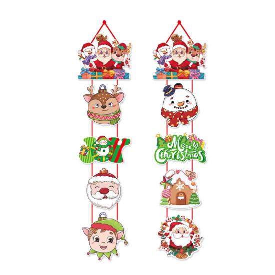 1 Pair Christmas Door Decoration Merry Christmas Hanging Sign Cartoon Santa Claus Snowman Holiday Decor for Home Wall Front Door