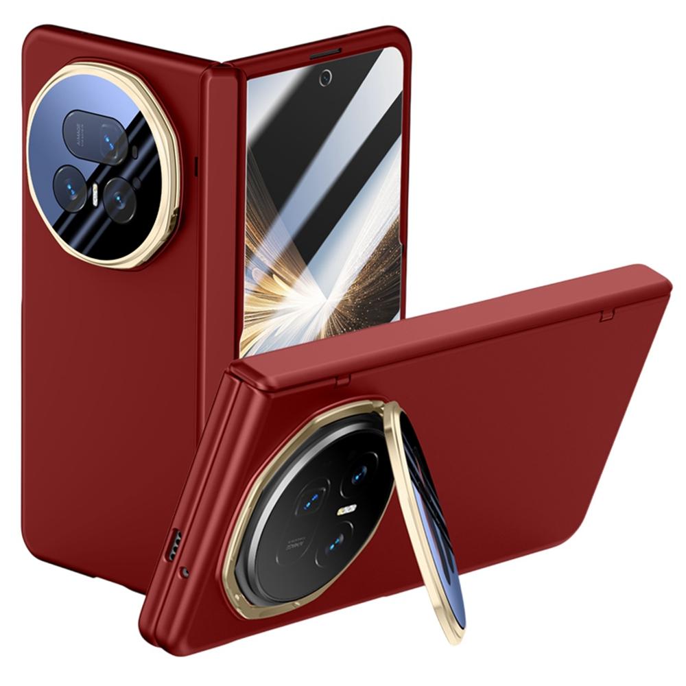 For Honor Magic V5 5G Case Kickstand Hard PC Phone Cover with HD Tempered Glass Film