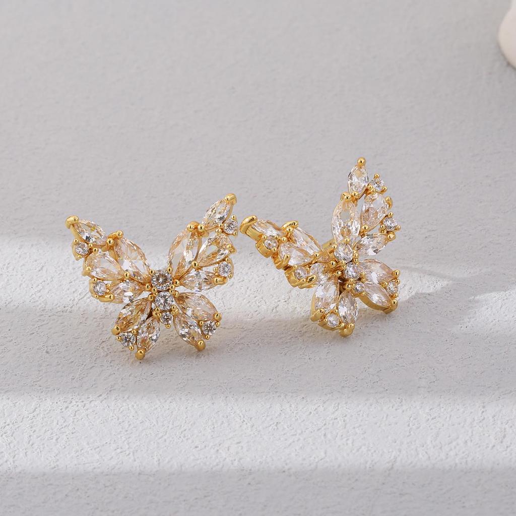 Gold-Plated Butterfly Cubic Zirconia Stud Earrings for Women