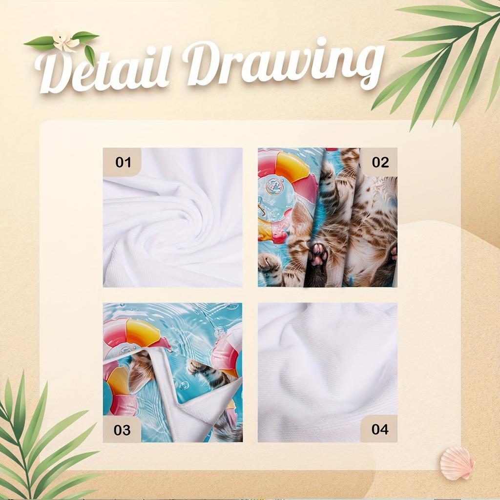 Cat Swimming Ring Print Beach Towel Microfiber Soft Knit Bath Towel for Pool Lounge Chair Patterned Modern Shower Blanket