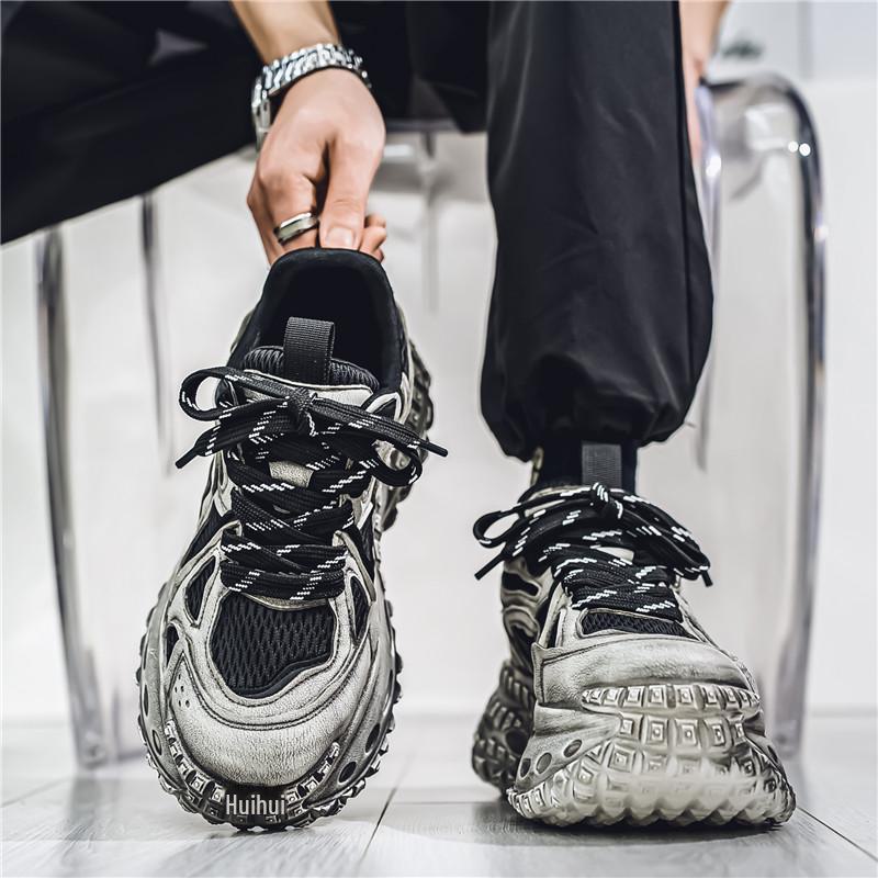 Putian Men's Trendy Summer Breathable Height-Enhancing Dad Shoes with Tire Sole