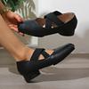 Fashion Spring 2025 New Women's Ballet Shoes Square Toe Thick Middle Heel Cross Elastic Cowhide Color Office Women Shallow Single Shoes