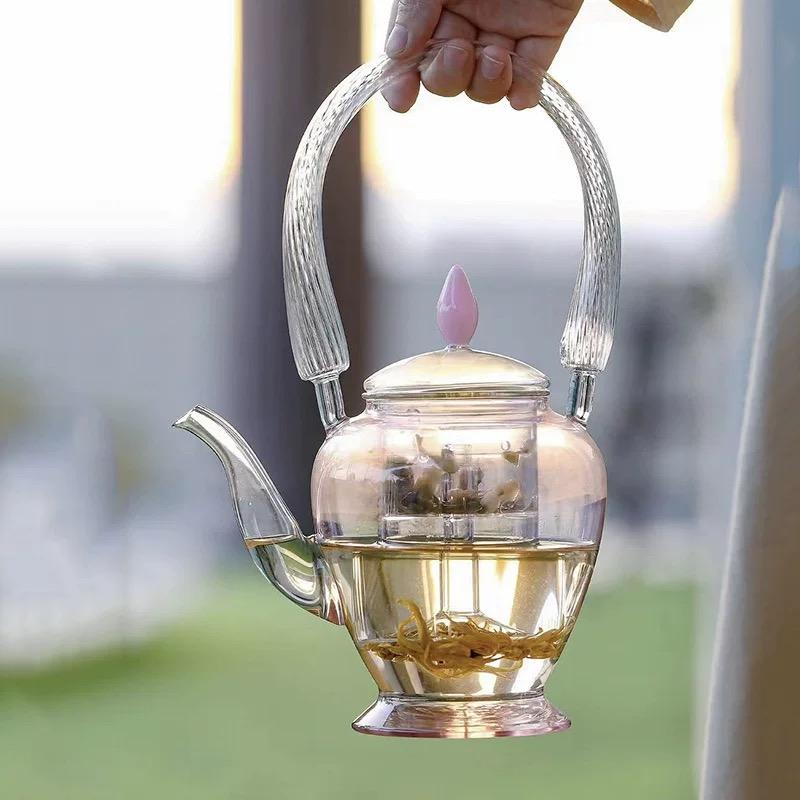 Ceainic din Sticlă Borosilicată Înaltă Roz Ceainic Inclinabil Ceainic pentru Gătit Ceainic pentru Ceai Ceainic de Uz Casnic pentru Fierberea Apei