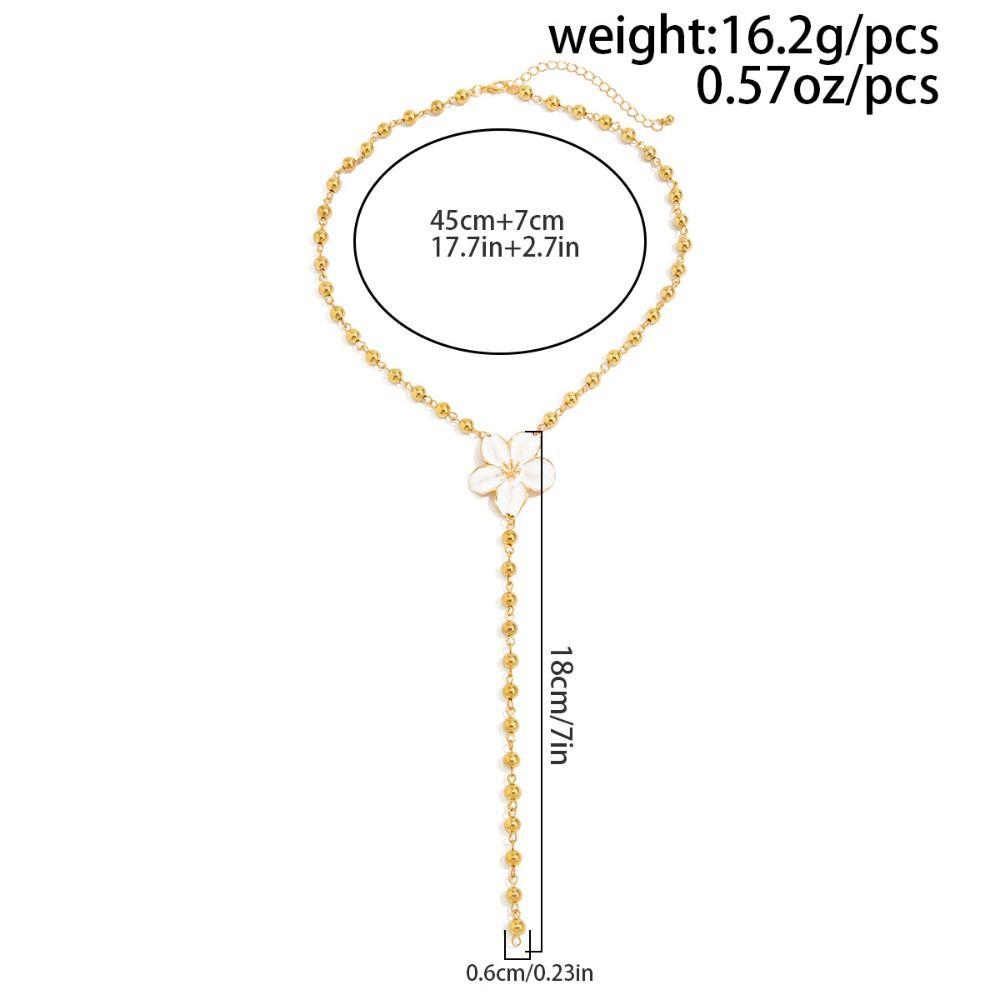 Gold Y-shaped Necklace Metal Beads Clavicle Chain Retro Flower Necklace  Gift