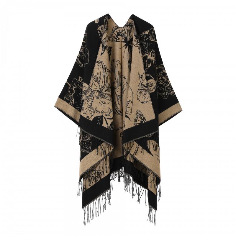 Elegant Vintage Shawl Cape Double-sided Tassel Split Travel Warmth