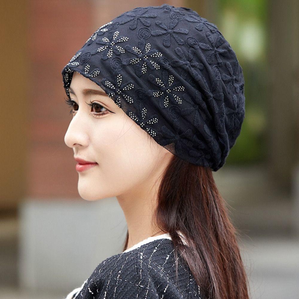 Lace Flower Beanies Cap Breathable Turban Beanies Caps Chemo Cap Crochet Slouchy Hat  Women Girls