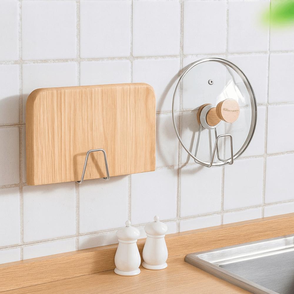Stainless Steel Suction Cup Cutting Board Holder Rustproof Space Saving Pot Lid Storage Rack Moisture-proof
