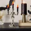 Skull Candelabra Halloween Decoration Skeleton Candlestick with Flameless Candle LED Light for Mantels Tabletop Porch