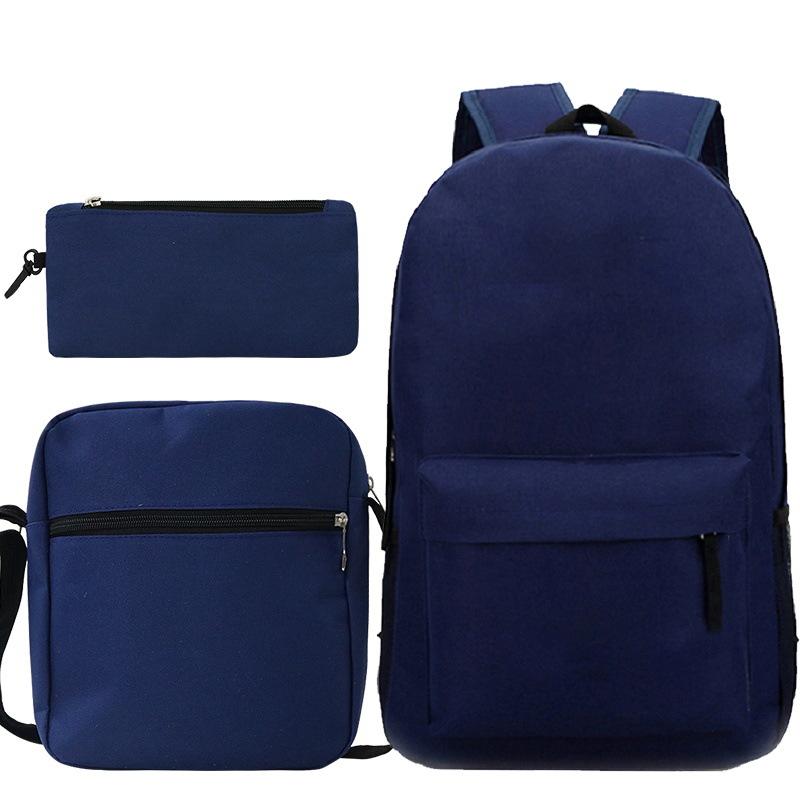 Multi-color blank backpack three-piece set Student Oxford cloth backpack + shoulder bag + pencil case three-piece set