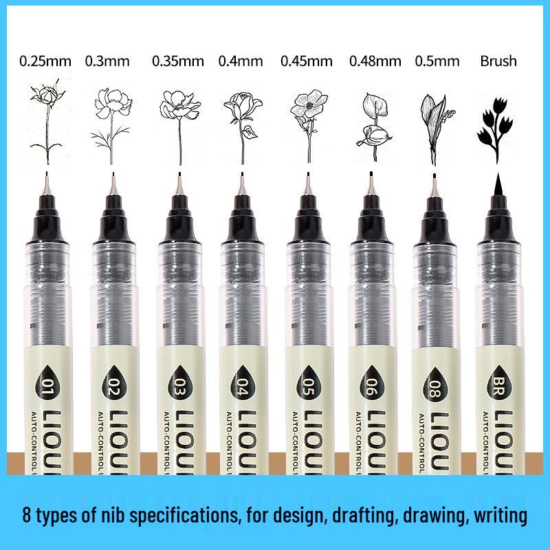 High-Capacity Black Waterproof Fine Liner Brush Pen for Students & Artists