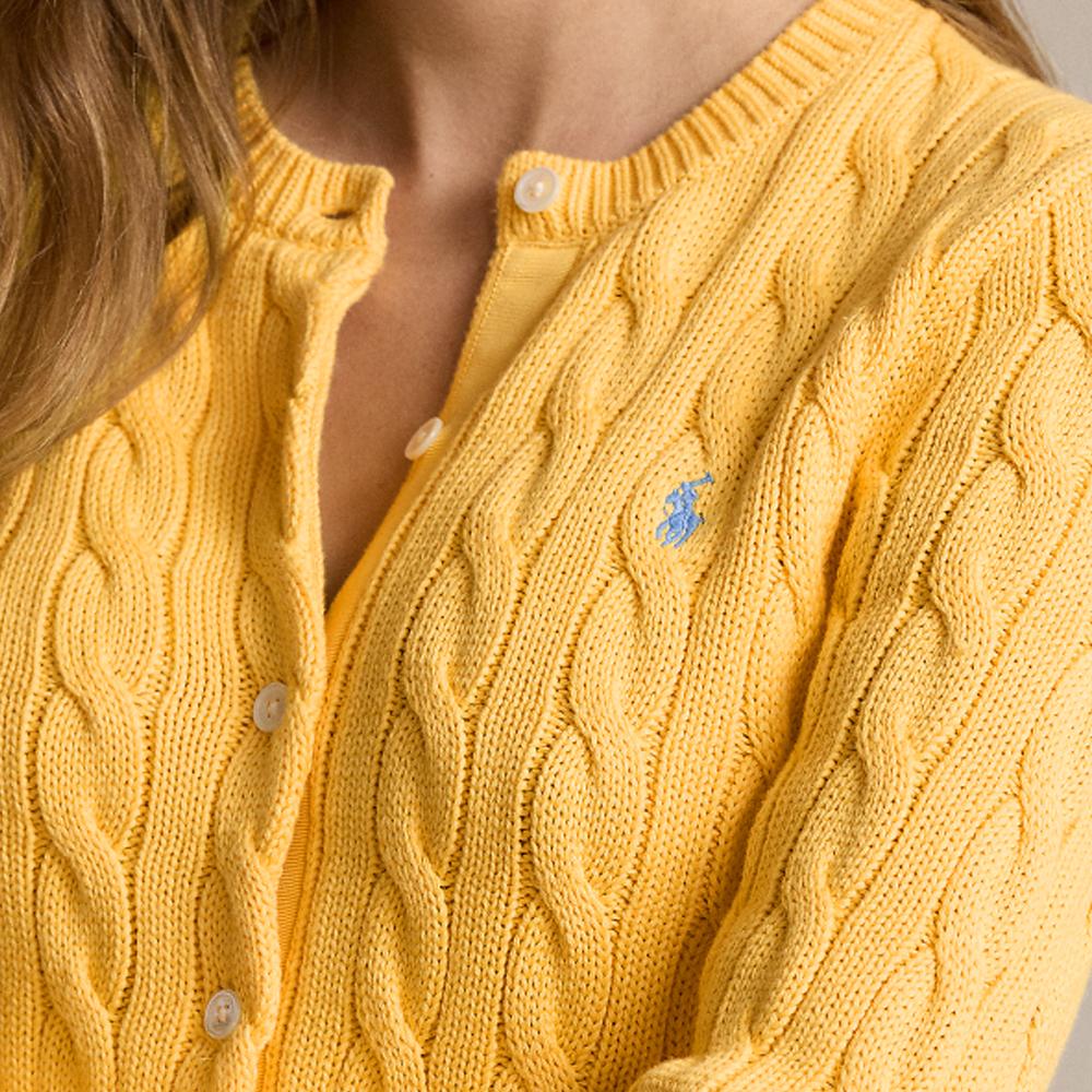 Polo Ralph Lauren SS24 Solid Color Logo Embroidered Single-Breasted Long Sleeve Slim Fit Knit Top Women tops Yellow WMPOSWENDW20264-700