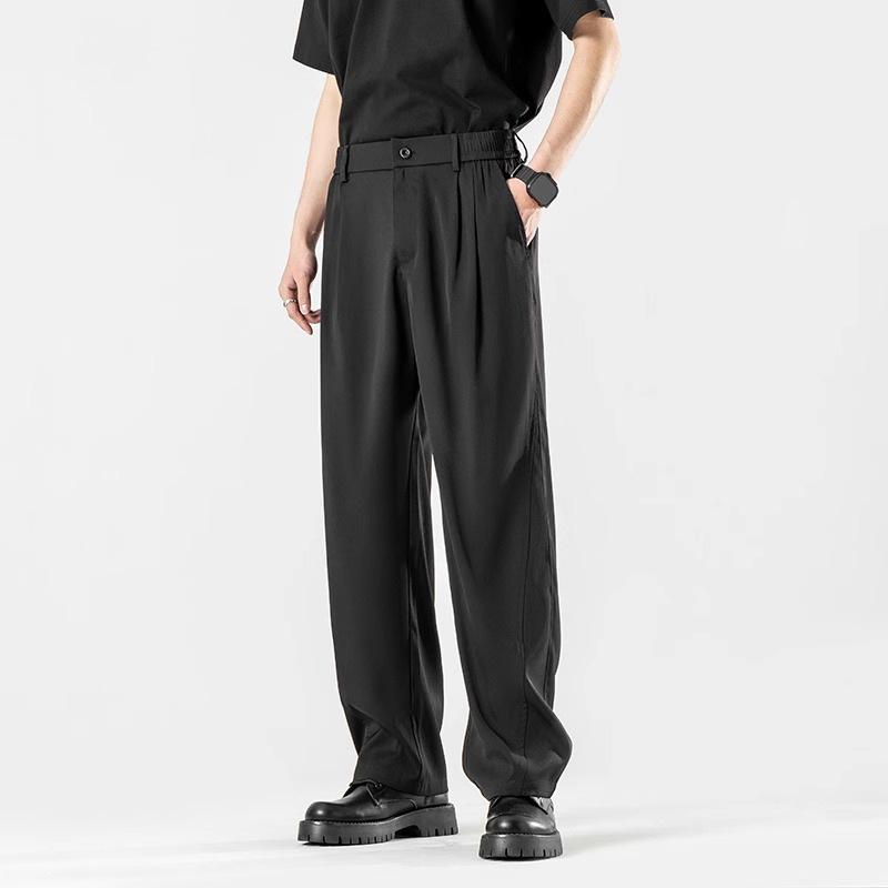 

2025 Spring Men s Black Ice Silk Wide-Leg Western Trousers - High-End Japanese-Inspired Casual Pants XL кавовий