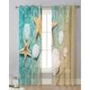 Beach Sea Starfish Shells Green Sheer Curtains for Living Room Decoration Window Curtains Kitchen Tulle Voile Organza Curtains