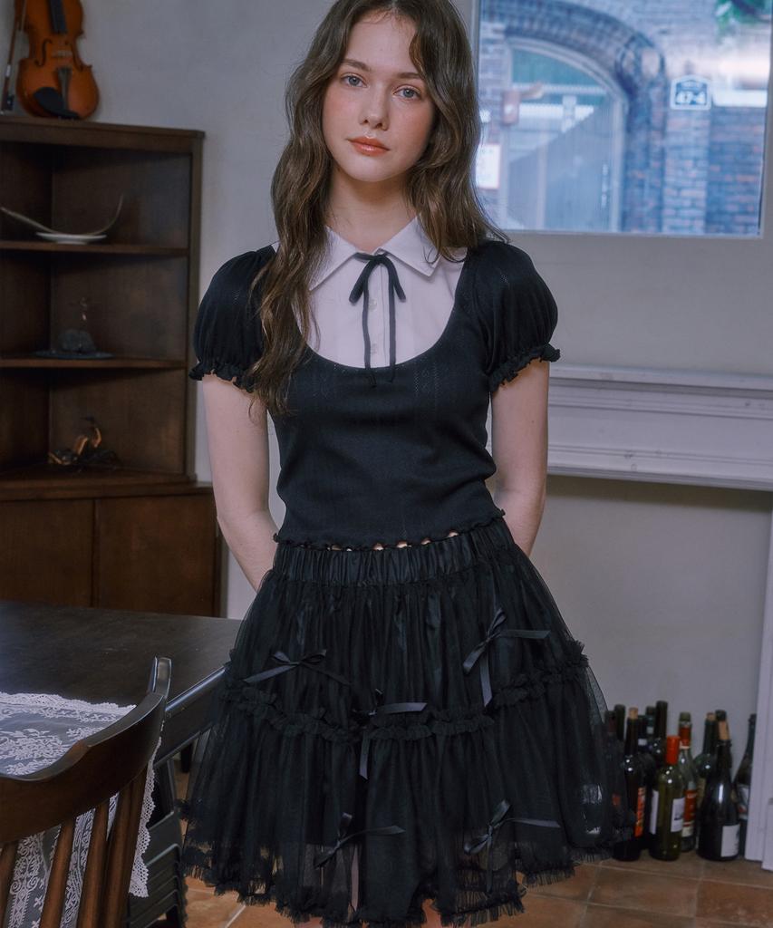 Lulu Shoe Ribbon Cancan Lace Skirt - Black
