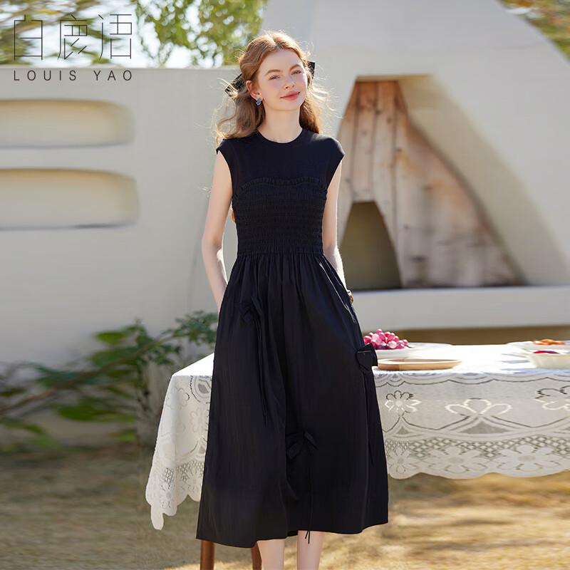 

Bailuyu Elegant Round Neck Bowknot Little Black Long Dress M