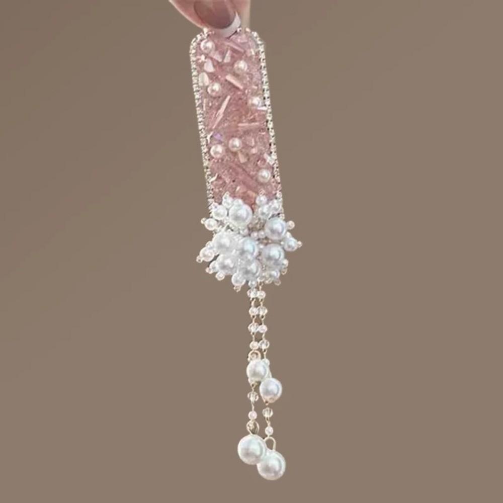 Vintage Pearl Tassel Hair Clip Crystal Chinese Style Side Bangs Clip Women's Headdress for Special Occasions