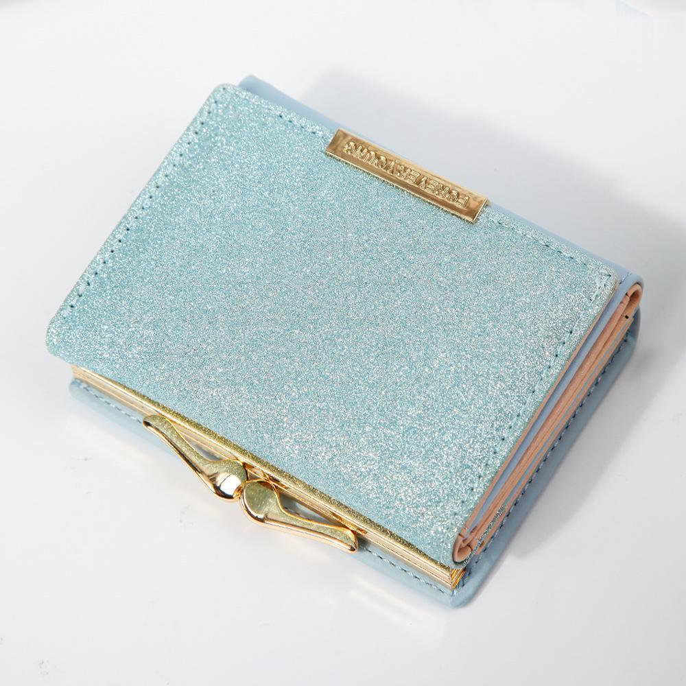 Женский яркий кожаный модный кошелек с металлической пряжкой, женский короткий кошелек, маленький блестящий кожаный кошелек с тремя отделениями