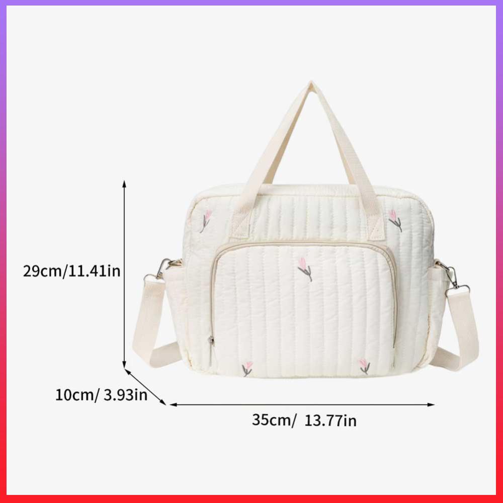 Bear/Flower Quilted Utility Tote Bag Multifunctional Travel Diaper Tote Adjustable Strap Crossbody Maternity Bag Diaper Handbag