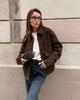 Women's Retro Distressed Fashion Aviator Jacket In Coffee Color