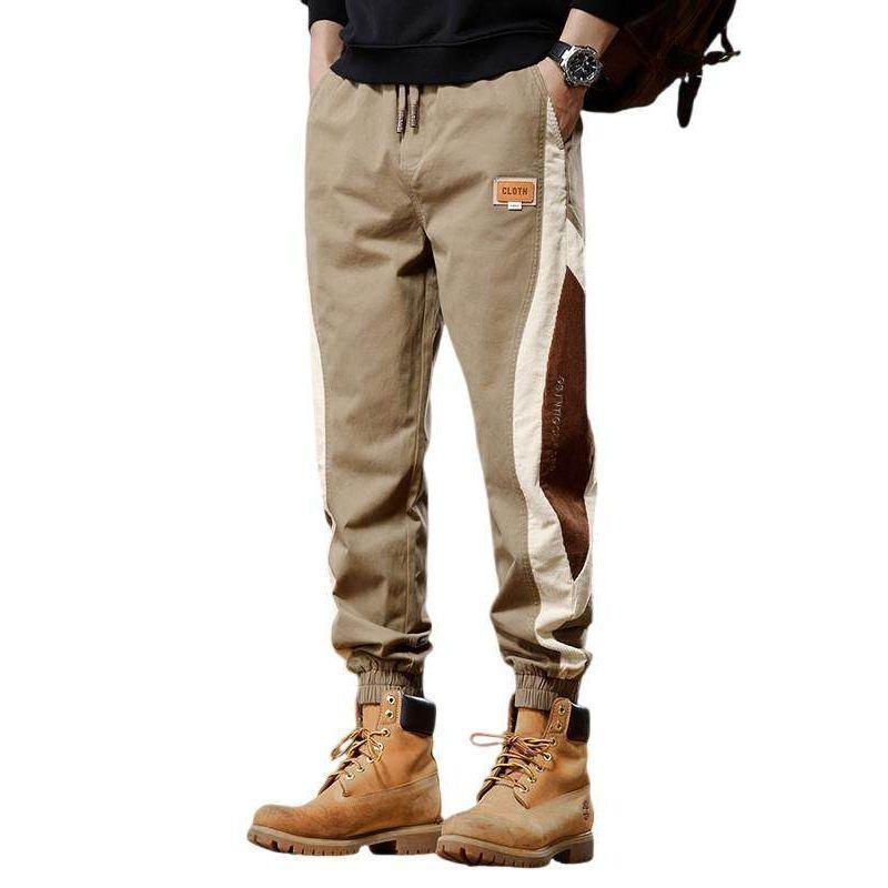Foreign Trade Surplus American-Style Color-Blocked Casual Pants for Men, Spring and Autumn Loose Elastic Jogger Pants, Vintage Workwear Long Pants