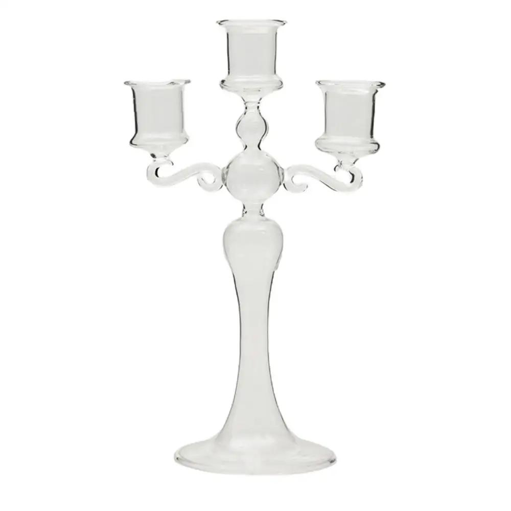 3 Heads Retro Transparent Candlesticks Taper Candle Holders Tall Candlesticks Decoration Party Glass Home Decor Wedding Decor прозрачный