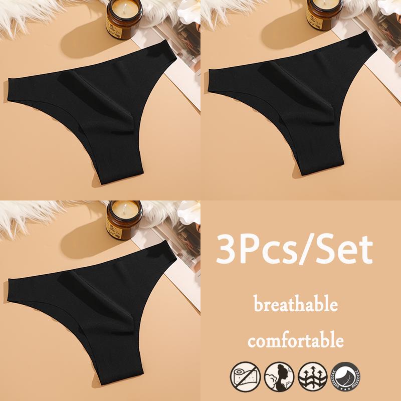 FINETOO Conjunto de 3 Piezas Ropa Interior Sin Costuras de Seda de Hielo de Cintura Baja Pantalones Brasileños Transpirable Alta Elasticidad Lencería Íntima Braguitas
