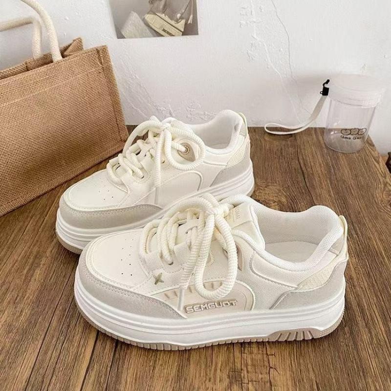 Platform white shoes women's 2025 autumn new fashion versatile color matching board shoes female students sports and leisure shoes pink