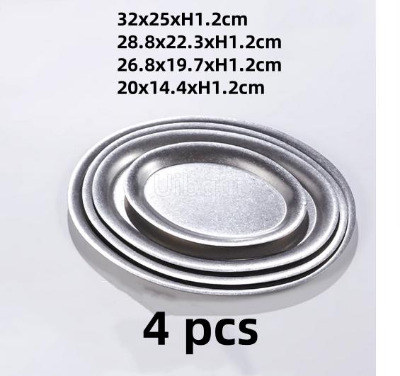 Retro old style classical stainless steel plate tableware snowflake gray style oval fish flat plate barbecue hot pot coffee tray