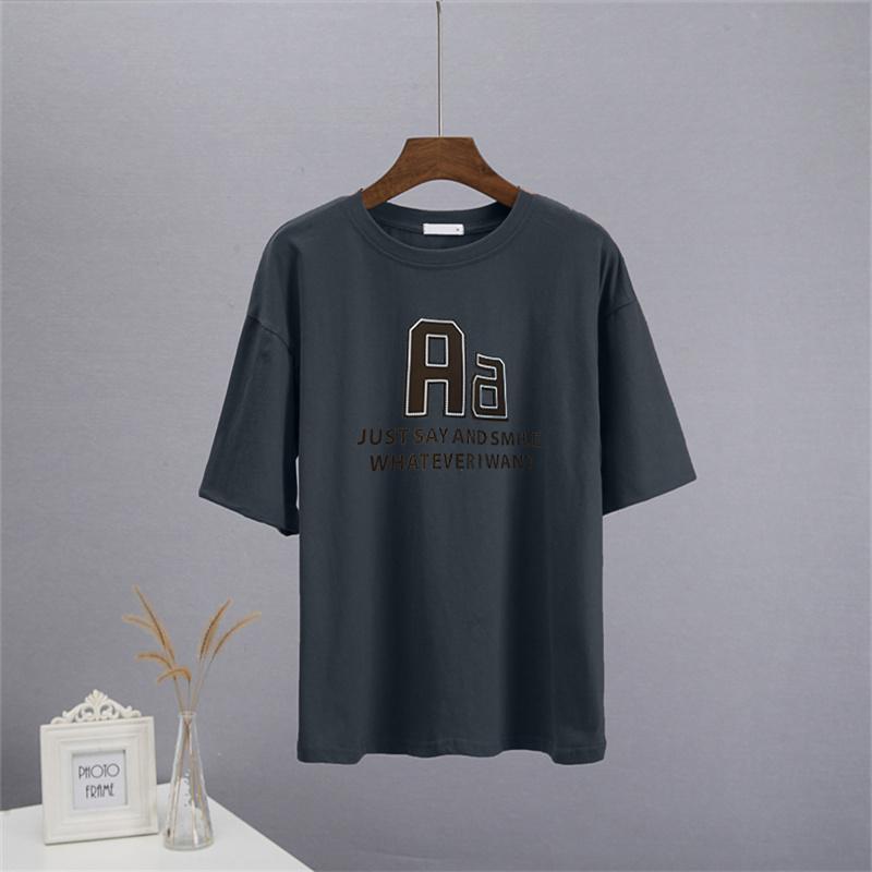 Bavlněná trička Shellsuning Oversized Dámské Léto S krátkým rukávem Trička s 3D potiskem dopisů Dámské Běžné Volné High Street Basic Tops