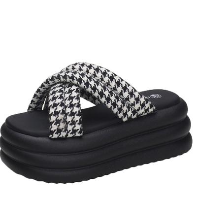 Fashion Thick-soled Sandals and Slippers Women's Summer New Outerwear 7cm Heightened Cross Muffin Beach Flip Flops Shoes for Women
