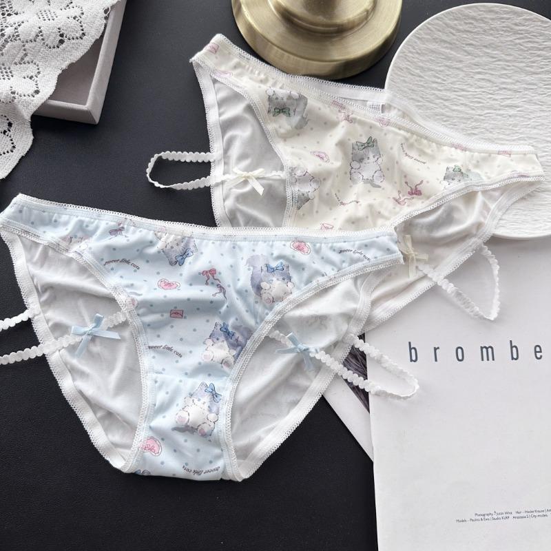 Ladies Spring and Summer Cute Cartoon Printed Ice Silk Low Waist Underwear