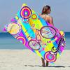 Retro-Fahrradmuster Strandtuch mit Happy Summer Aufdruck, Weiches Saugfähiges Mikrofaser-Polyester-Handtuch für Strand Pool Badezimmer Cam