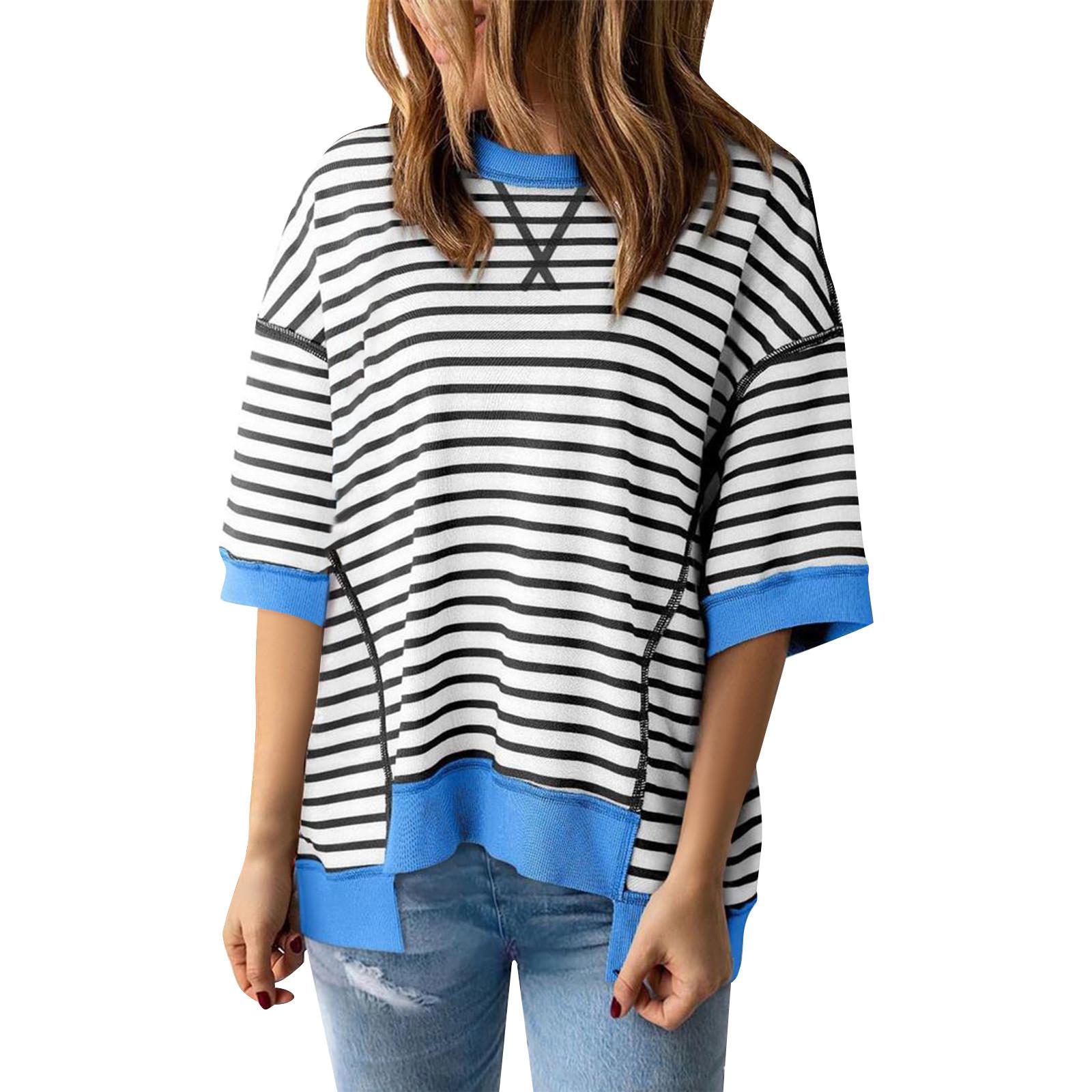 

Женский полосатый цветной дизайн с заниженными плечами, пуловер с короткими рукавами, женский топ M белый