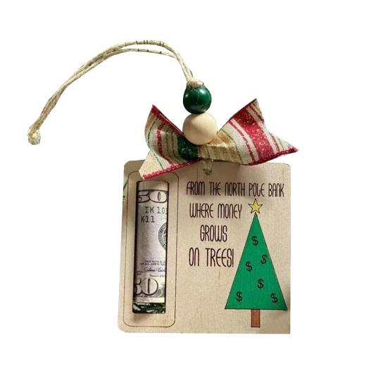 Handmade Wooden Money Holder Christmas Tree Reindeer Money Clip Wallet Ornament with Blessing Placing Money Dispenser for Christmas Tree Home