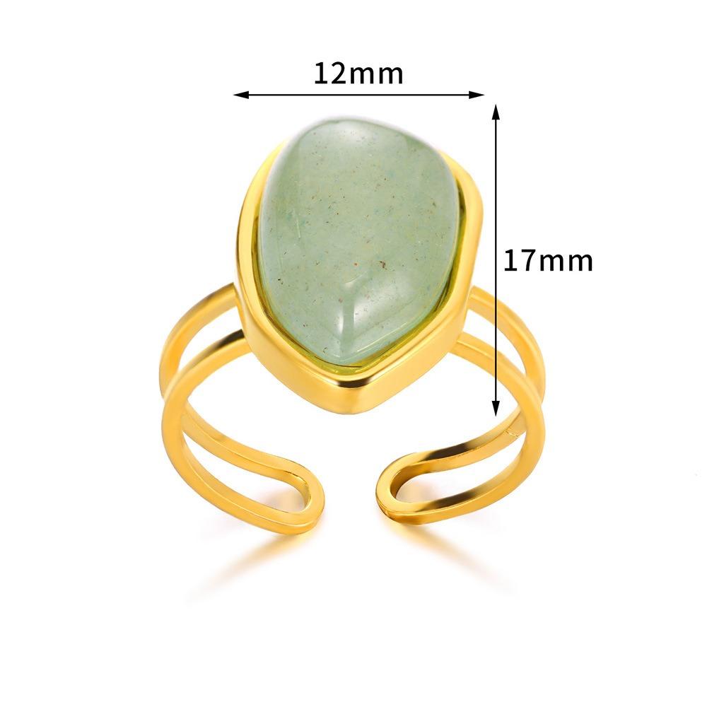 Temperament Retro Geometry Water Drop Natural Stone Stainless Steel Double Layer Adjustable Opening Rings for Women Jewelry Gift