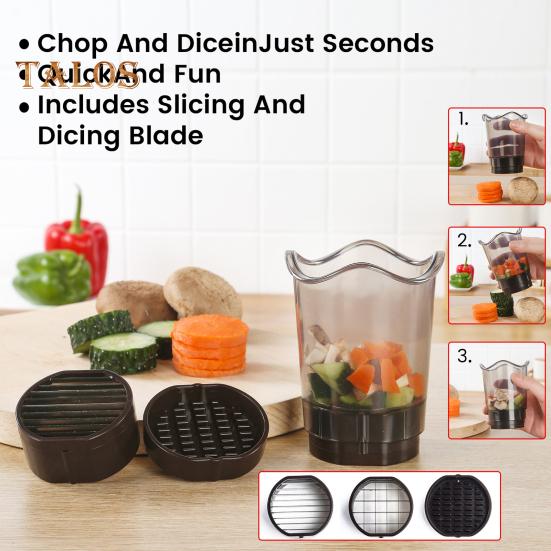 Vegetable Chopper Dicing & Slicing Food Processor for Fruits Soft Veggies Space-Saving Manual Kitchen Cutter with Stainless Steel Blades