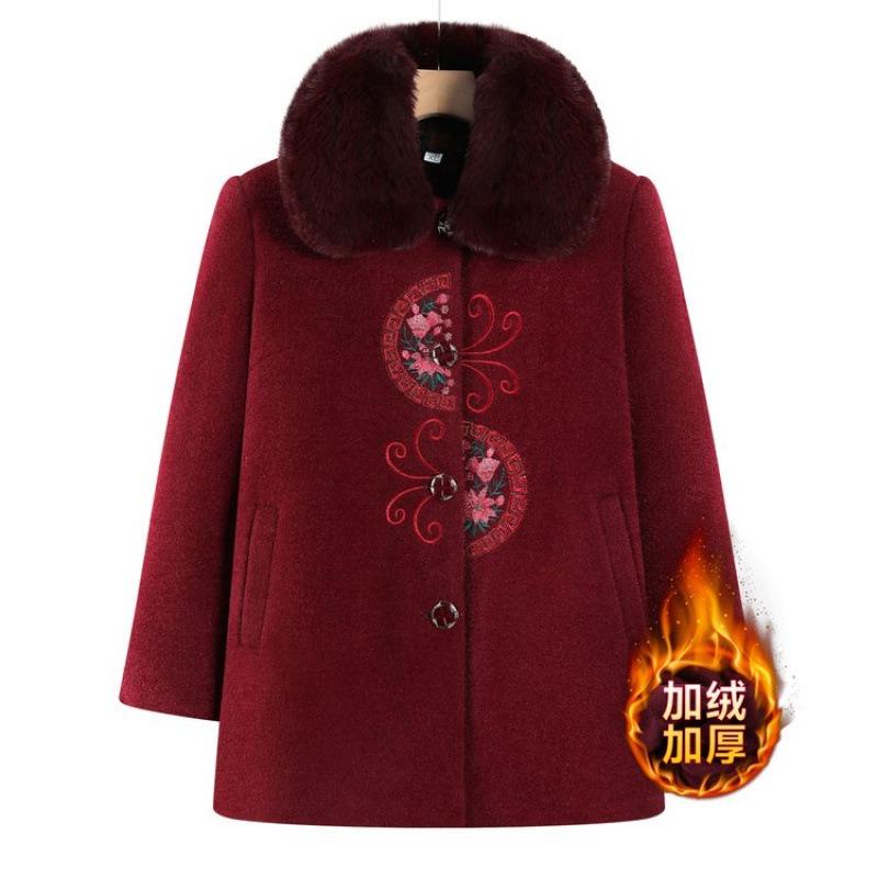 New grandma's autumn and winter woolen coat with fleece to keep warm, old lady's winter coat, mother's clothes
